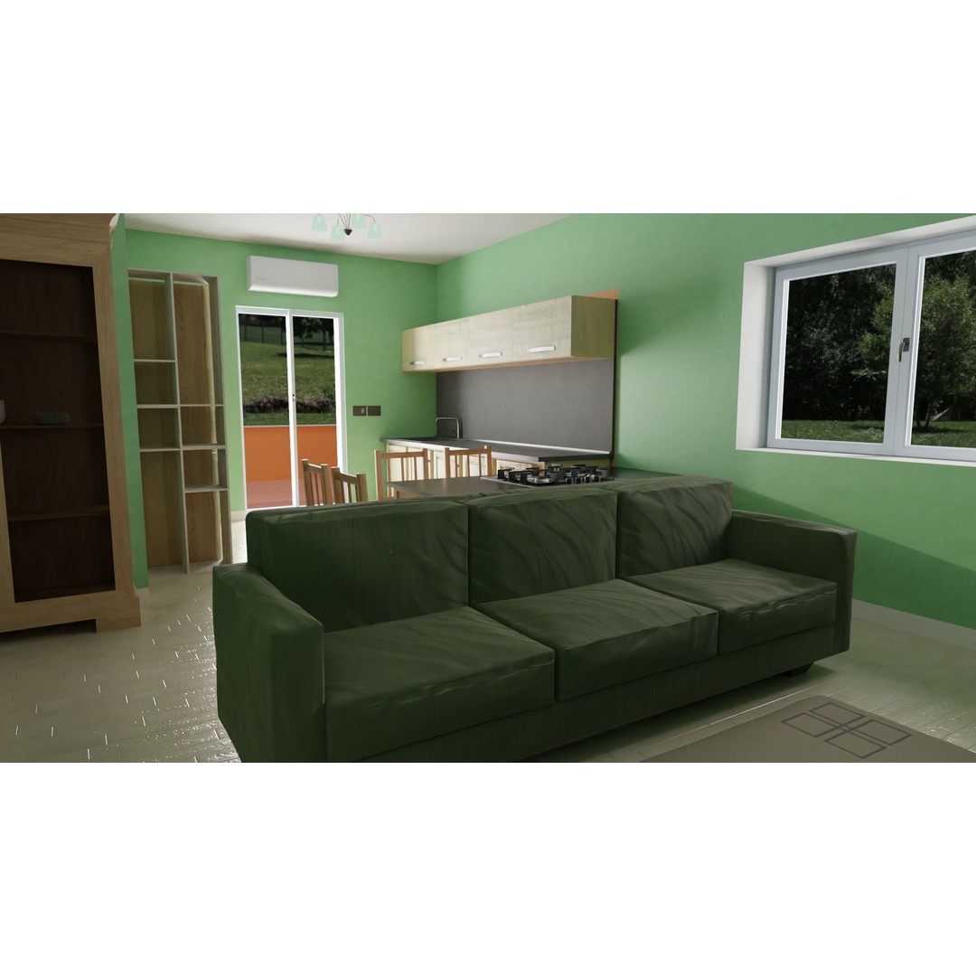 Classic House 3D Model – Low Poly Urban Design with Furniture - View 7