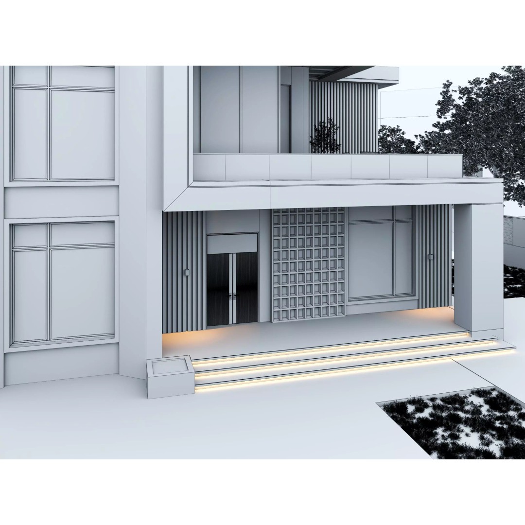 House 3D Model – Architectural Exterior with PBR Textures, FBX & OBJ - View 10