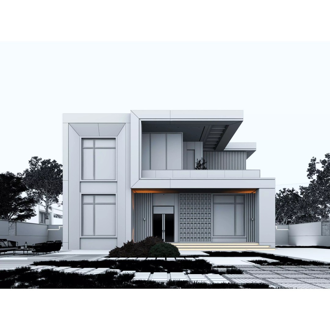 House 3D Model – Architectural Exterior with PBR Textures, FBX & OBJ - View 11