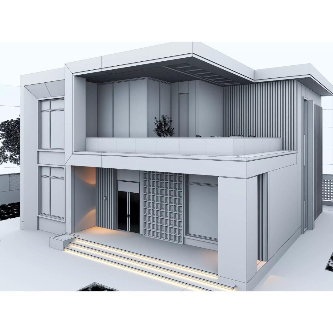 House 3D Model – Architectural Exterior with PBR Textures, FBX & OBJ - View 12