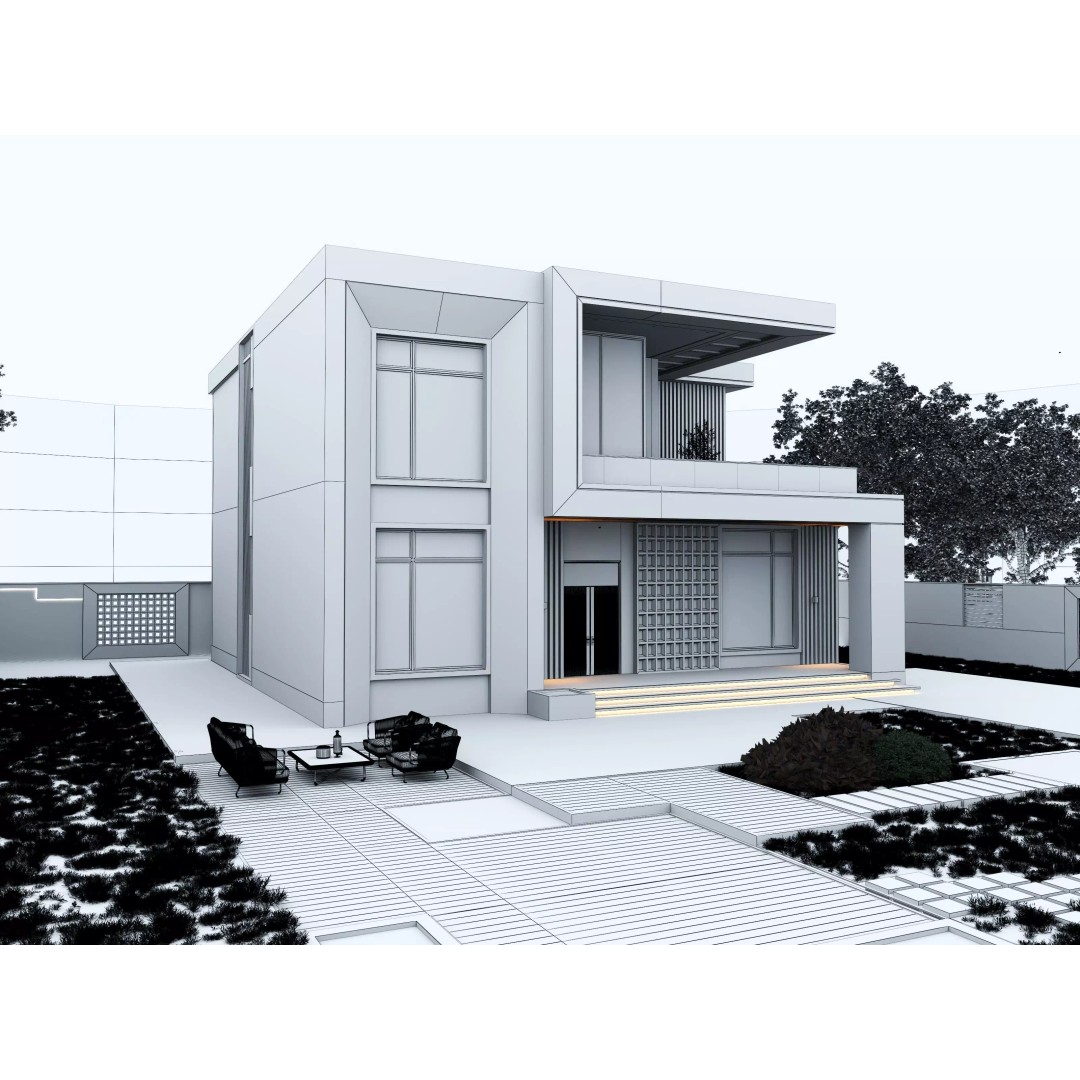 House 3D Model – Architectural Exterior with PBR Textures, FBX & OBJ - View 13