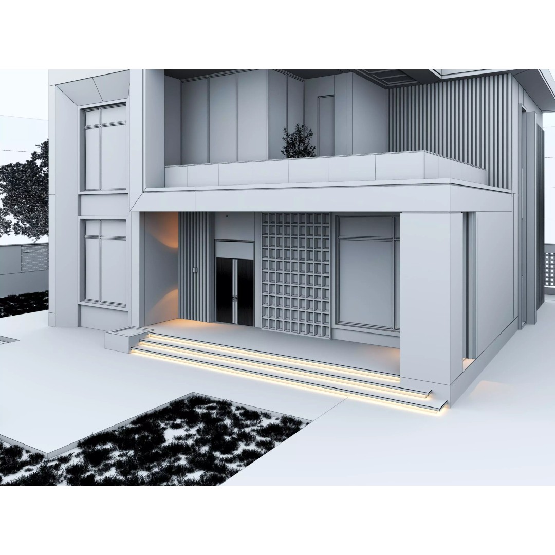 House 3D Model – Architectural Exterior with PBR Textures, FBX & OBJ - View 14
