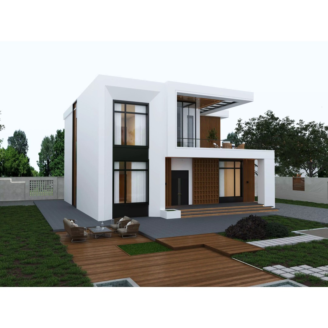 House 3D Model – Architectural Exterior with PBR Textures, FBX & OBJ - View 4