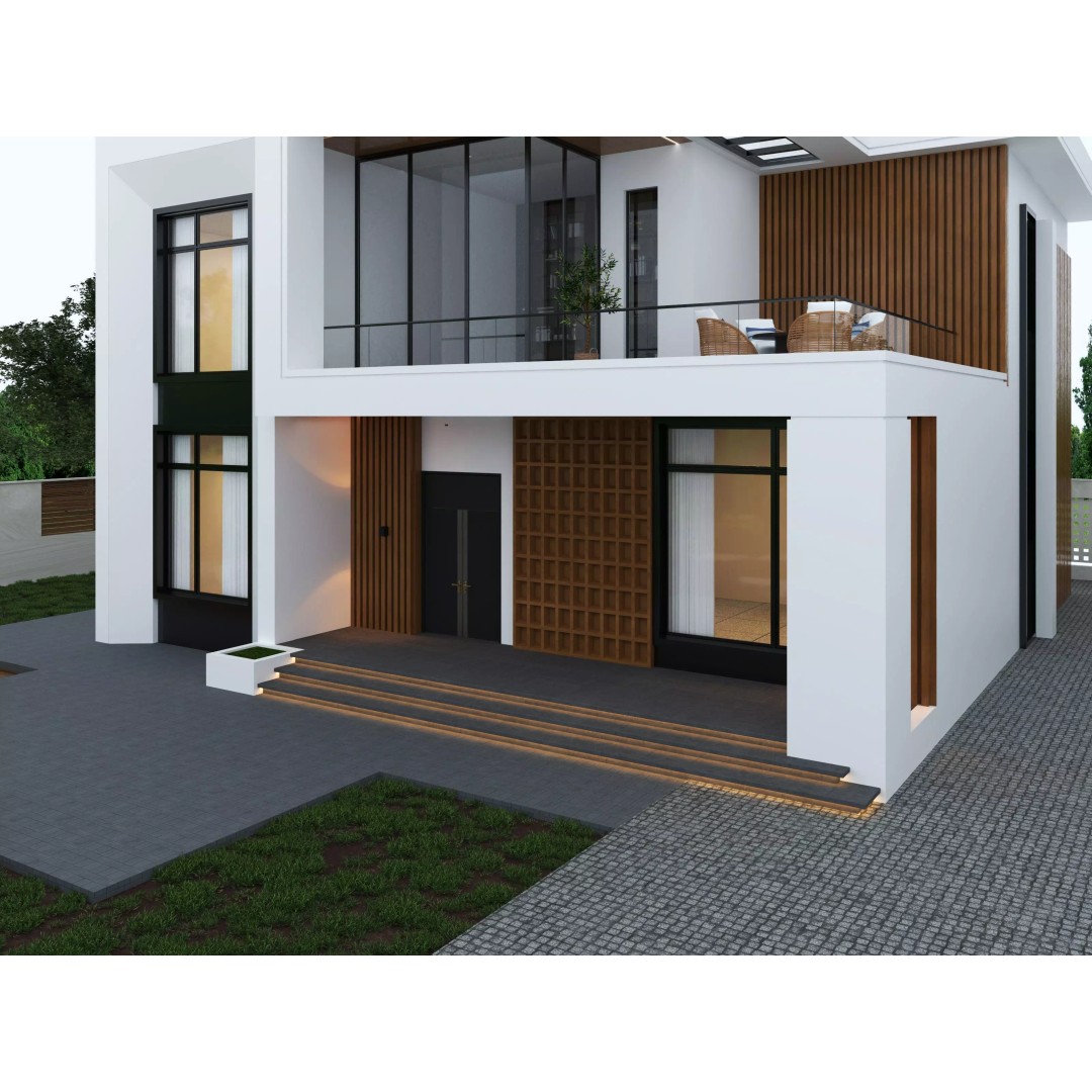 House 3D Model – Architectural Exterior with PBR Textures, FBX & OBJ - View 6