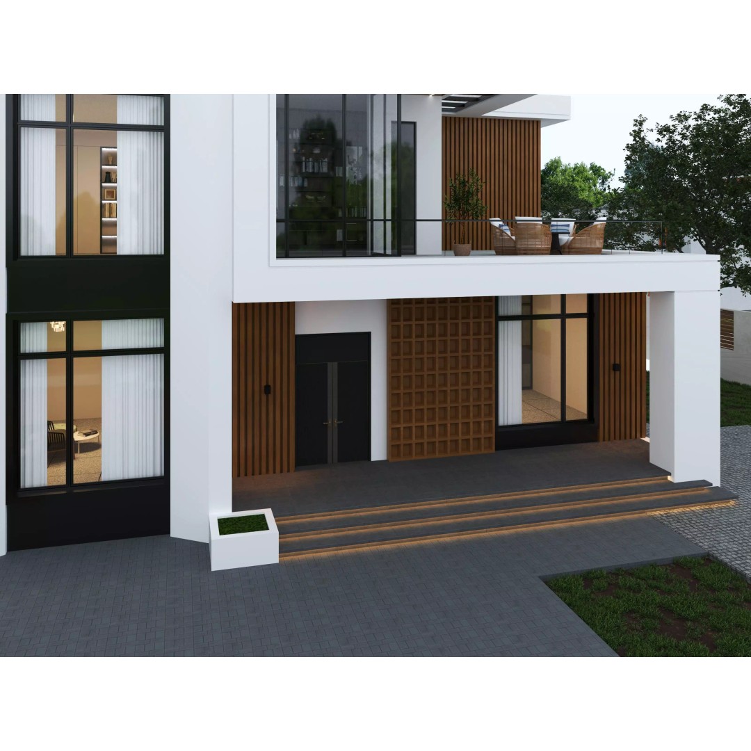 House 3D Model – Architectural Exterior with PBR Textures, FBX & OBJ - View 7