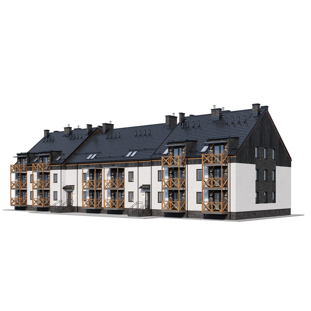 Apartment House 3D Model – Modern Exterior Design, FBX, PBR Ready - View 12