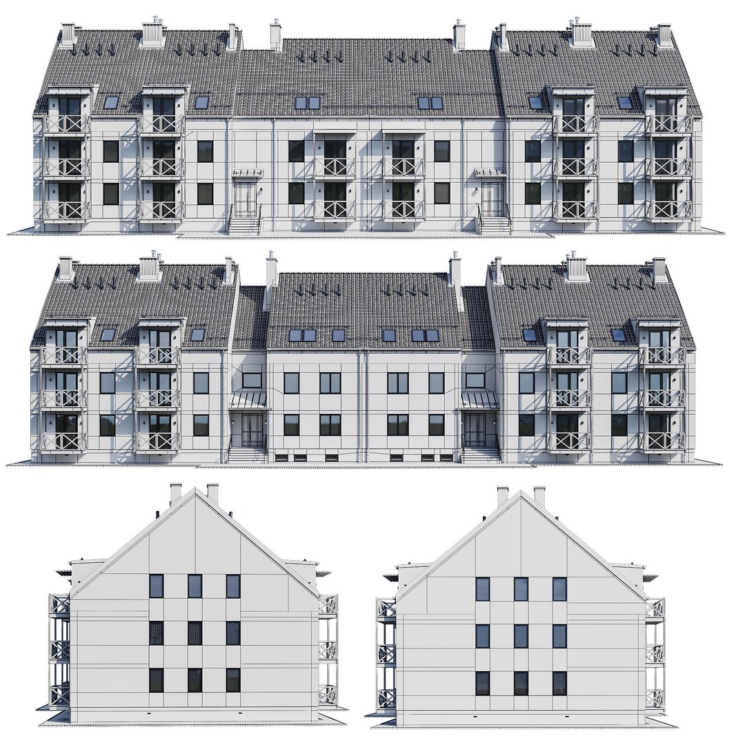 Apartment House 3D Model – Modern Exterior Design, FBX, PBR Ready - View 13