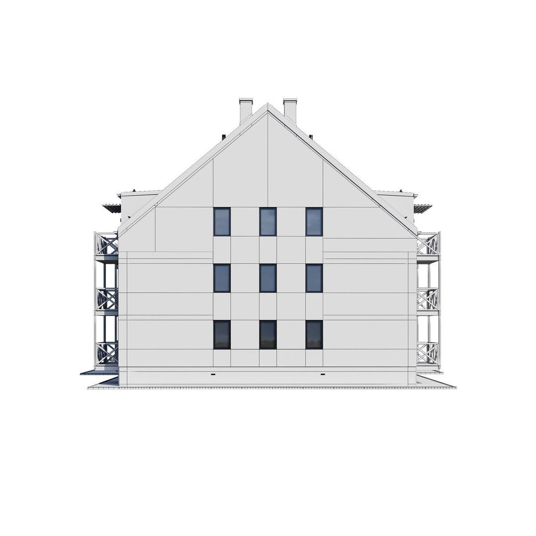 Apartment House 3D Model – Modern Exterior Design, FBX, PBR Ready - View 14