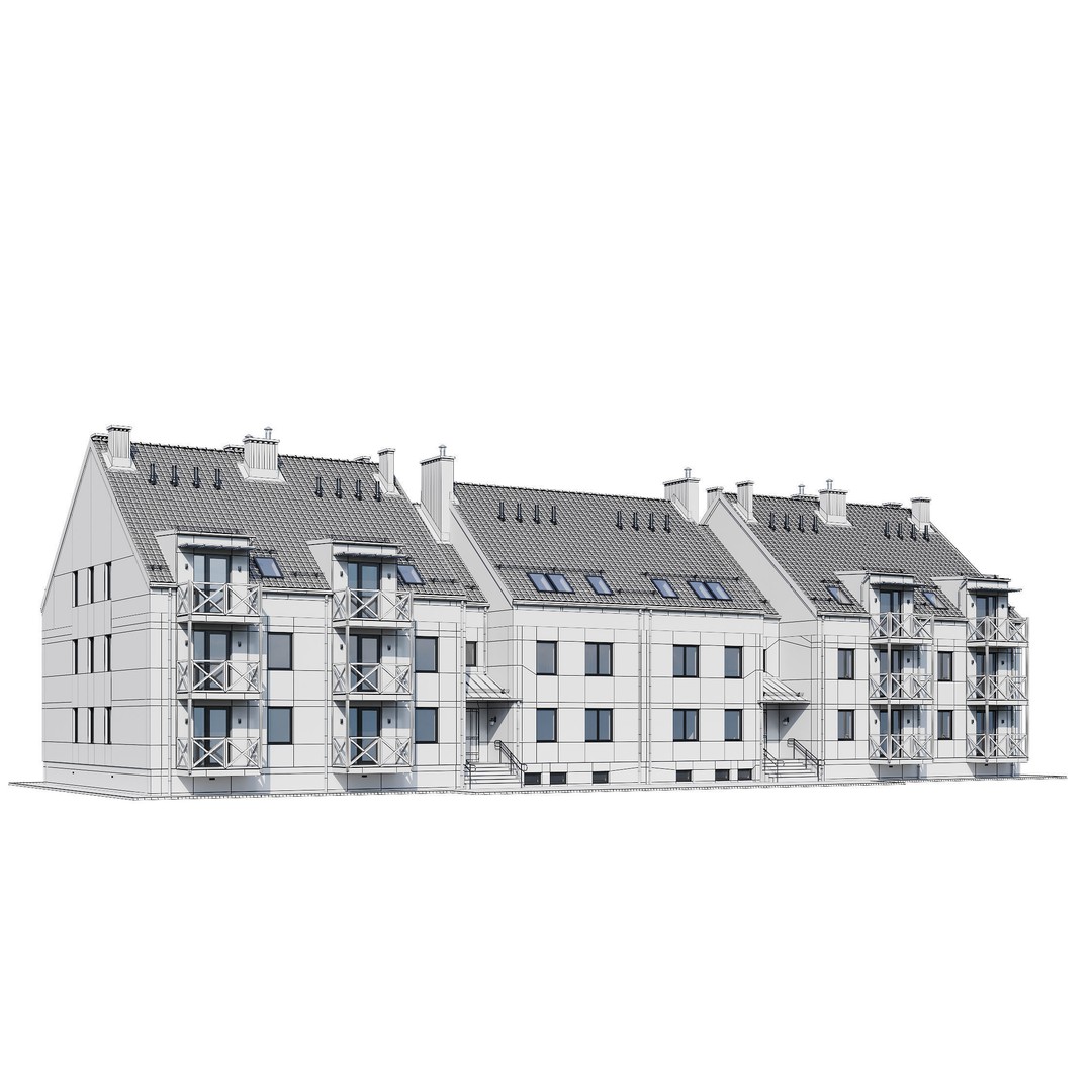 Apartment House 3D Model – Modern Exterior Design, FBX, PBR Ready - View 16