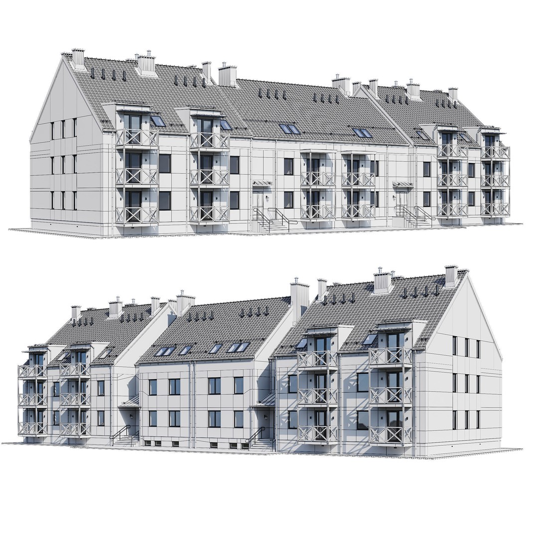 Apartment House 3D Model – Modern Exterior Design, FBX, PBR Ready - View 17