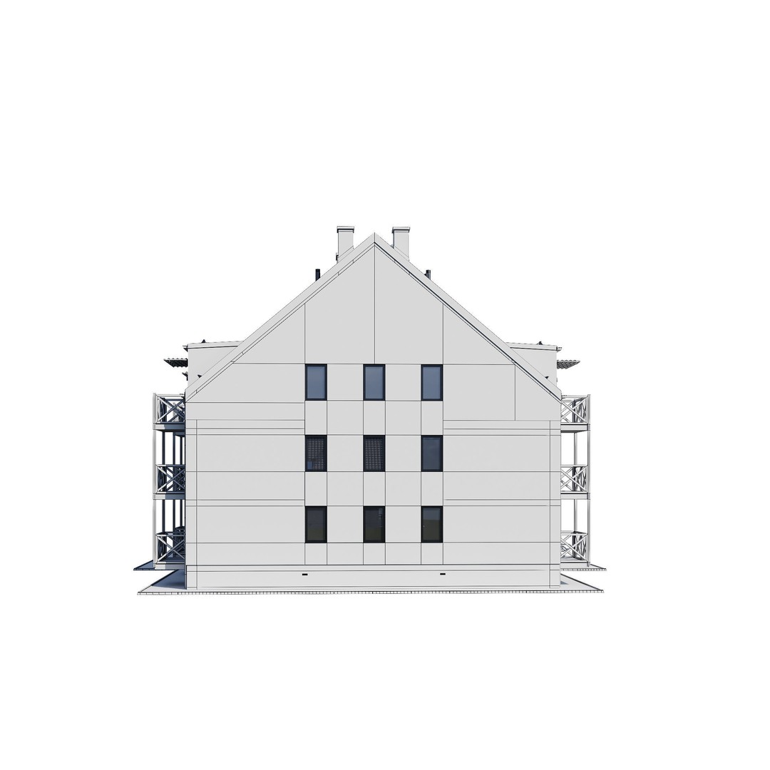 Apartment House 3D Model – Modern Exterior Design, FBX, PBR Ready - View 18