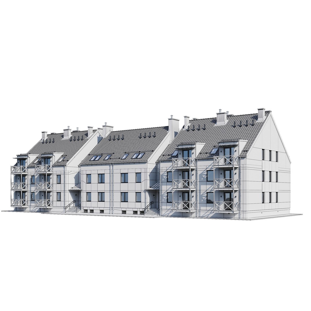 Apartment House 3D Model – Modern Exterior Design, FBX, PBR Ready - View 19