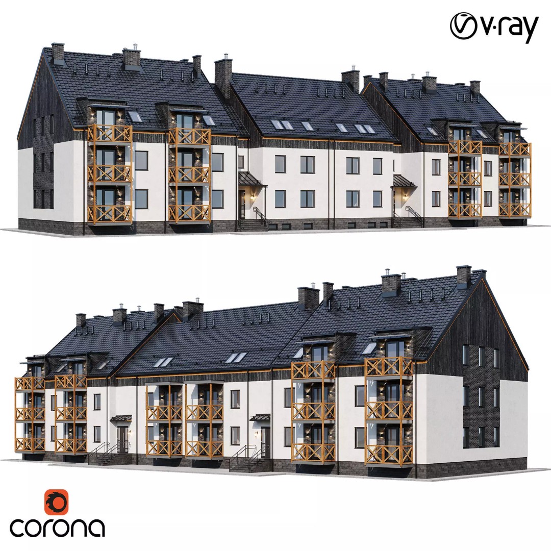 Apartment House 3D Model – Modern Exterior Design, FBX, PBR Ready - View 2