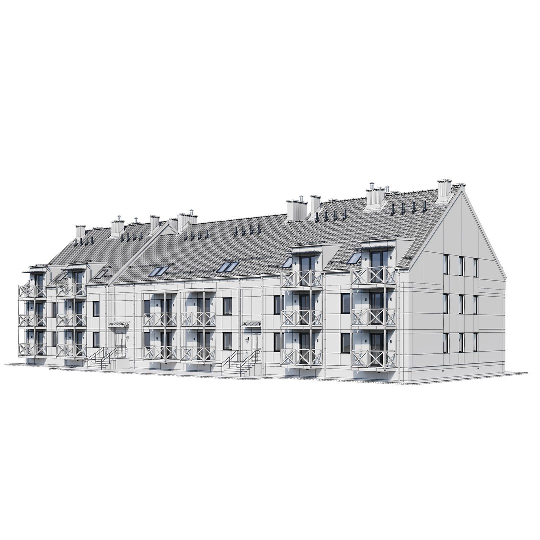 Apartment House 3D Model – Modern Exterior Design, FBX, PBR Ready - View 21