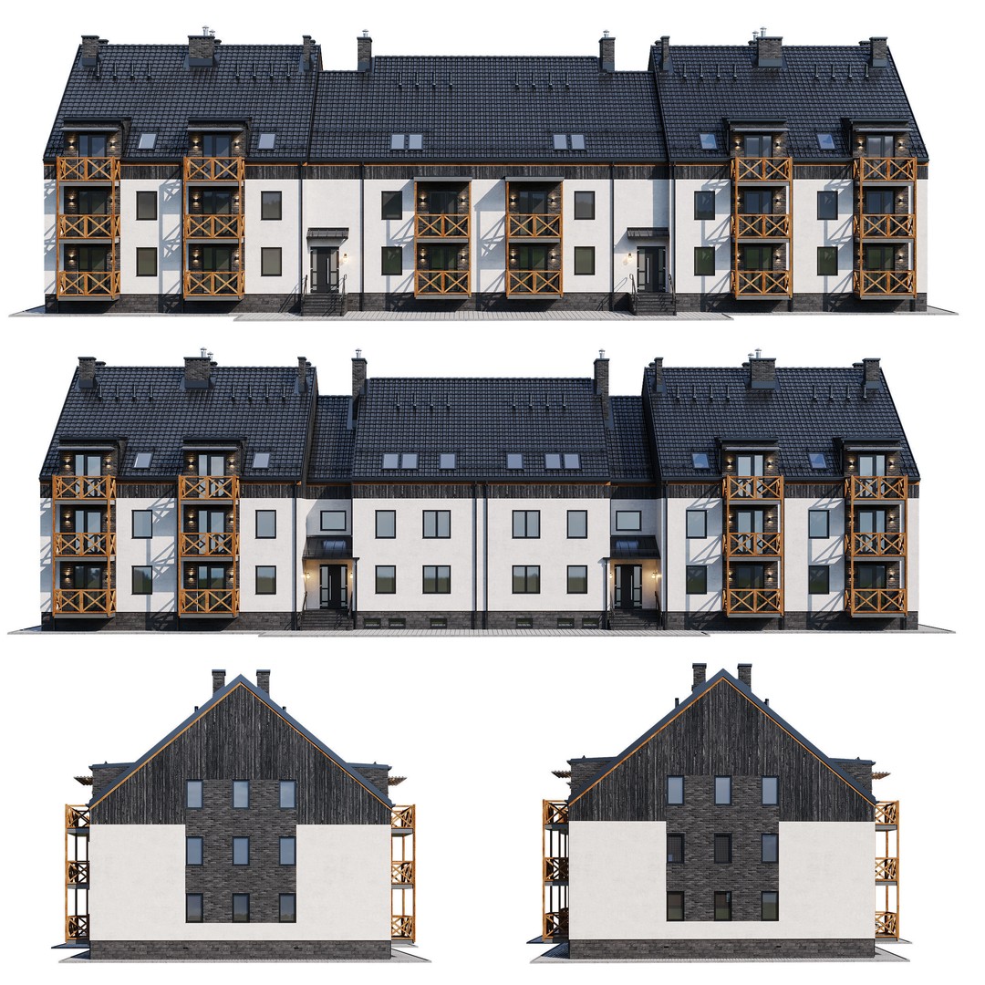 Apartment House 3D Model – Modern Exterior Design, FBX, PBR Ready - View 3