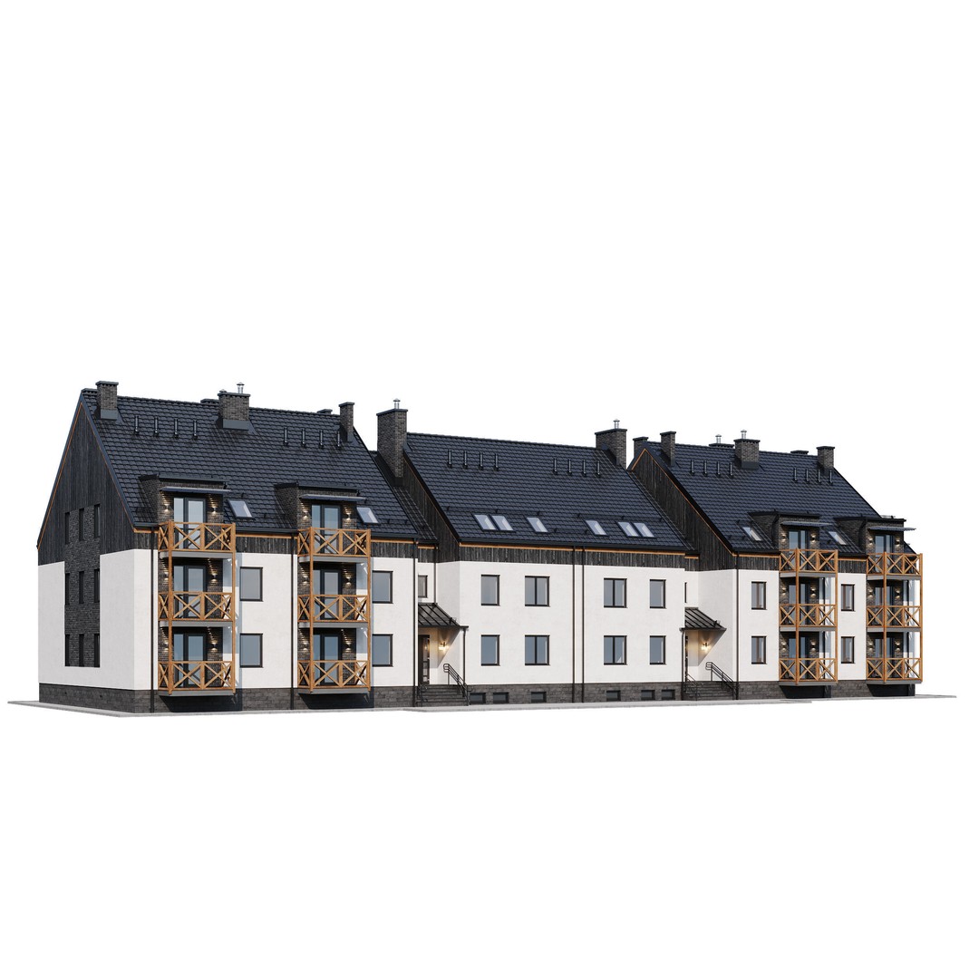 Apartment House 3D Model – Modern Exterior Design, FBX, PBR Ready - View 4