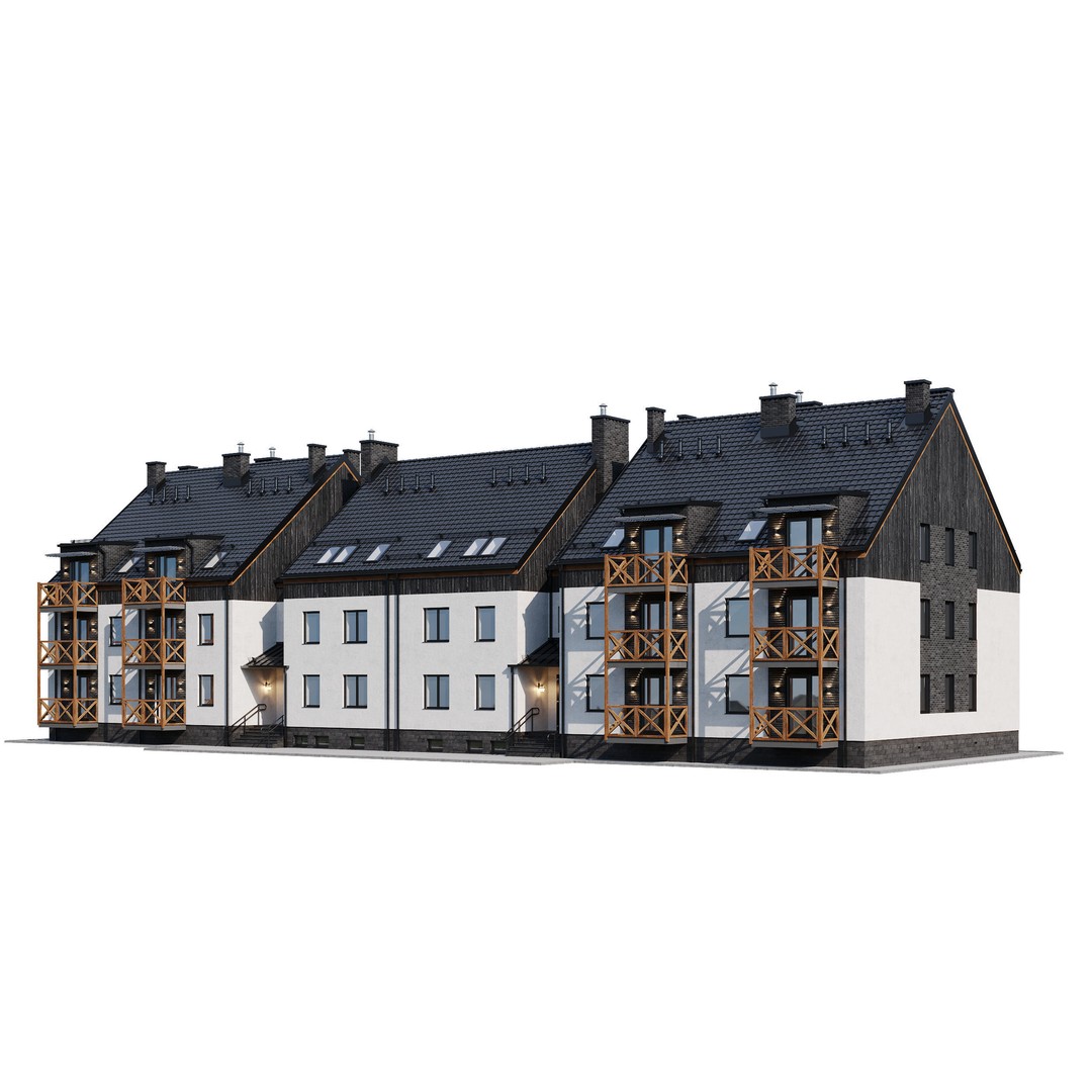 Apartment House 3D Model – Modern Exterior Design, FBX, PBR Ready - View 5