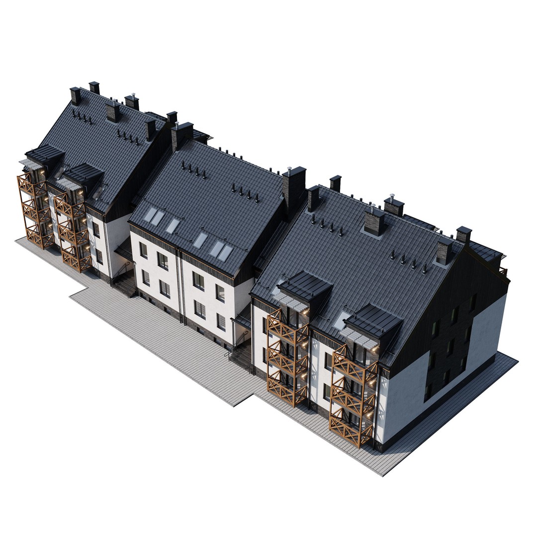 Apartment House 3D Model – Modern Exterior Design, FBX, PBR Ready - View 6