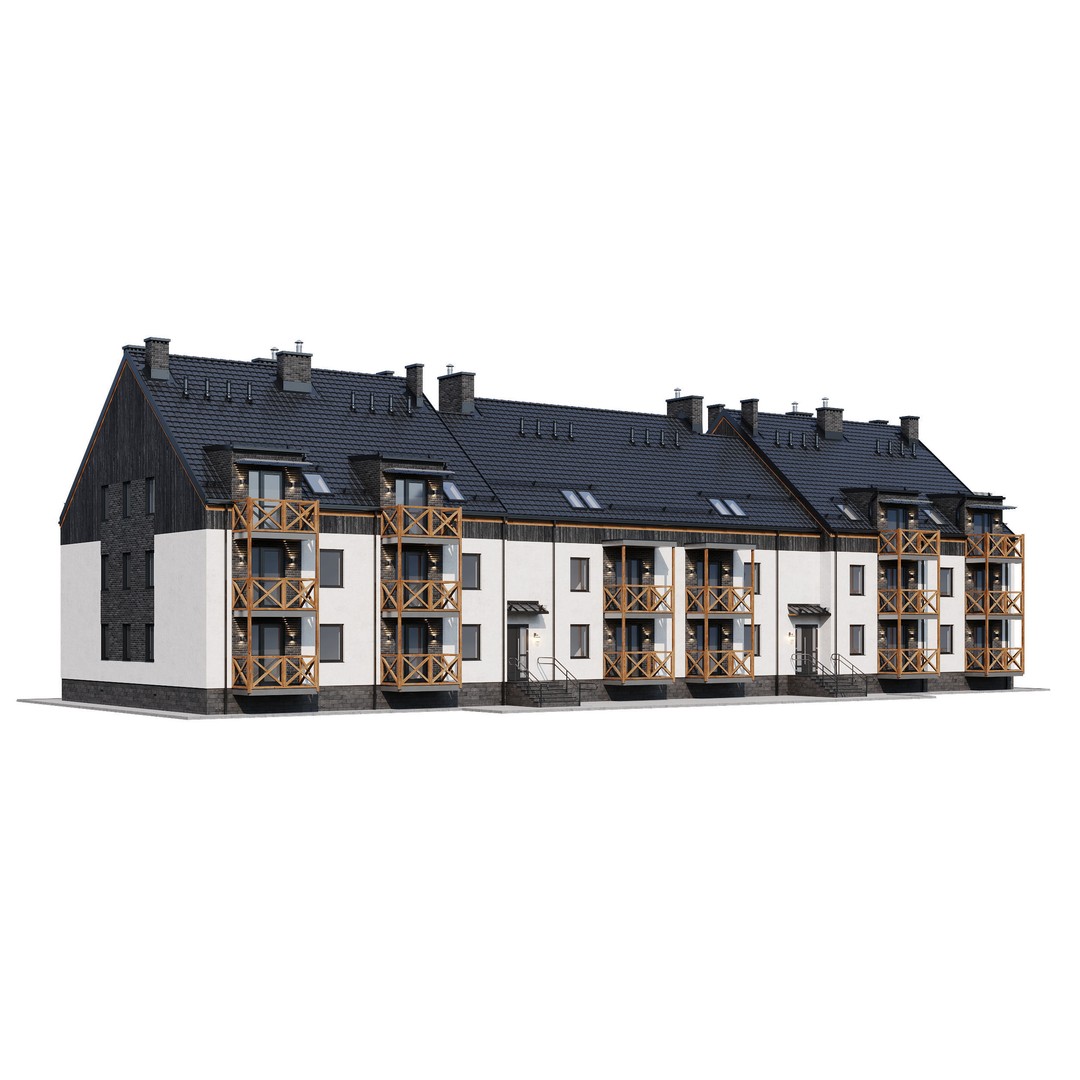 Apartment House 3D Model – Modern Exterior Design, FBX, PBR Ready - View 7