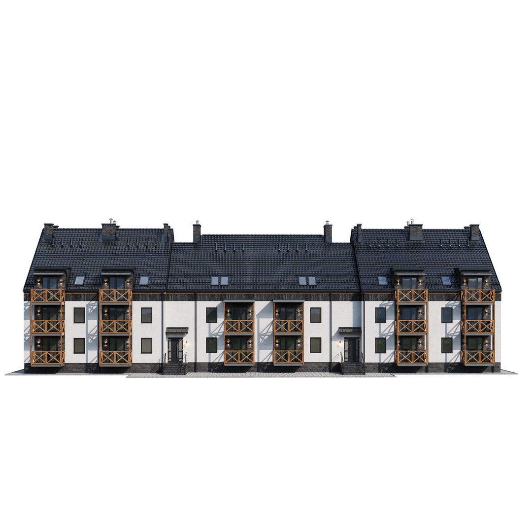 Apartment House 3D Model – Modern Exterior Design, FBX, PBR Ready - View 9
