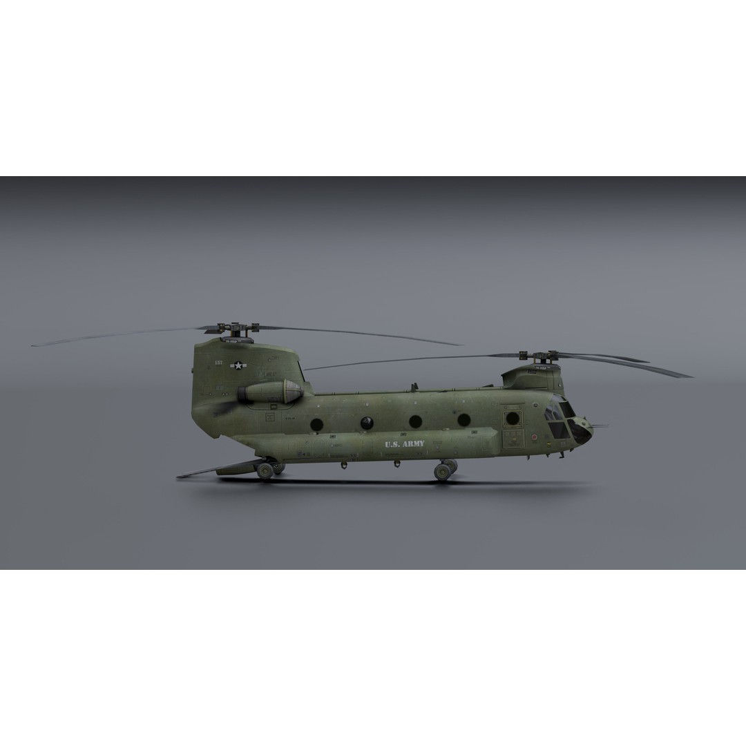 Chinook CH48 3D Model – Low Poly Helicopter for Animation, Blender - View 11