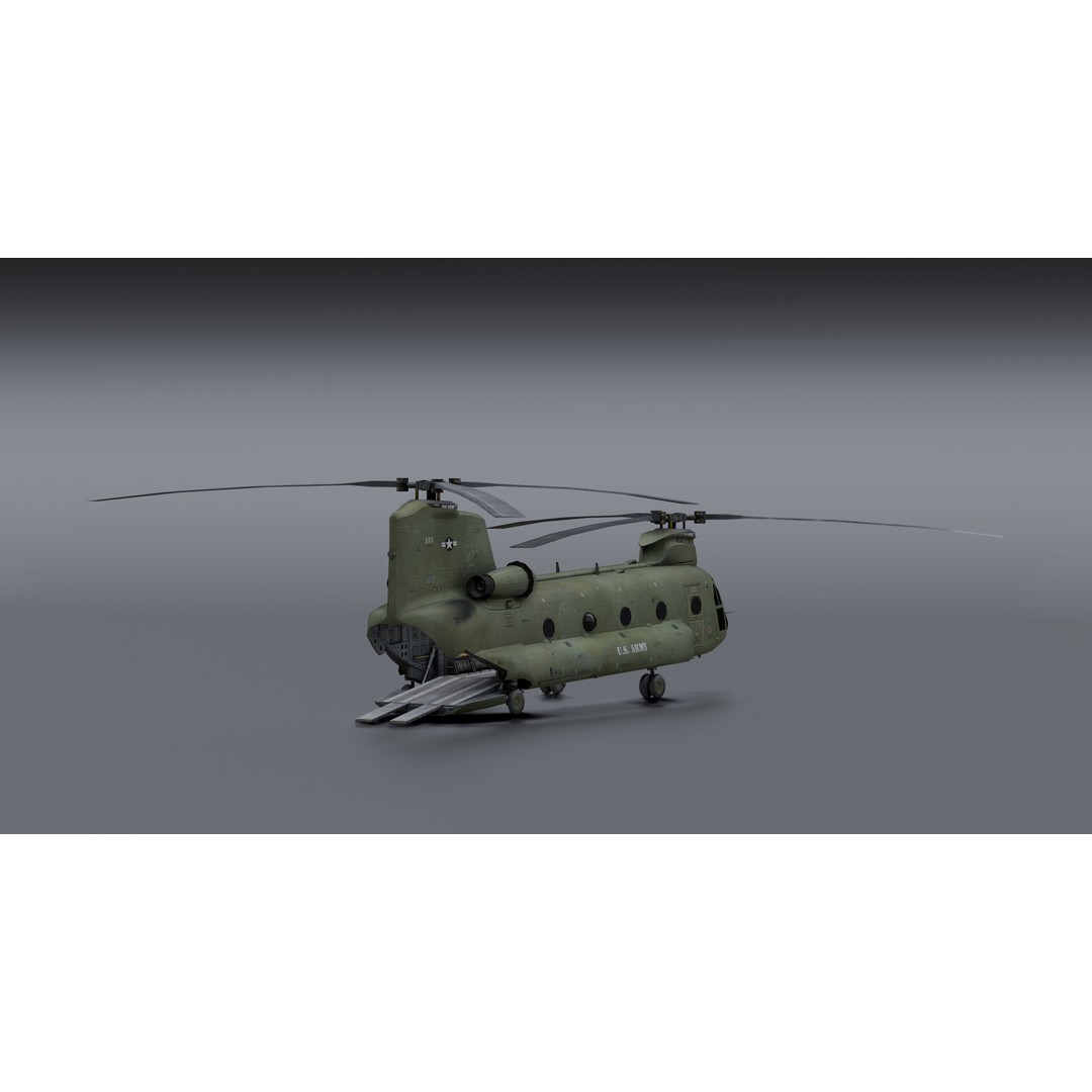 Chinook CH48 3D Model – Low Poly Helicopter for Animation, Blender - View 13