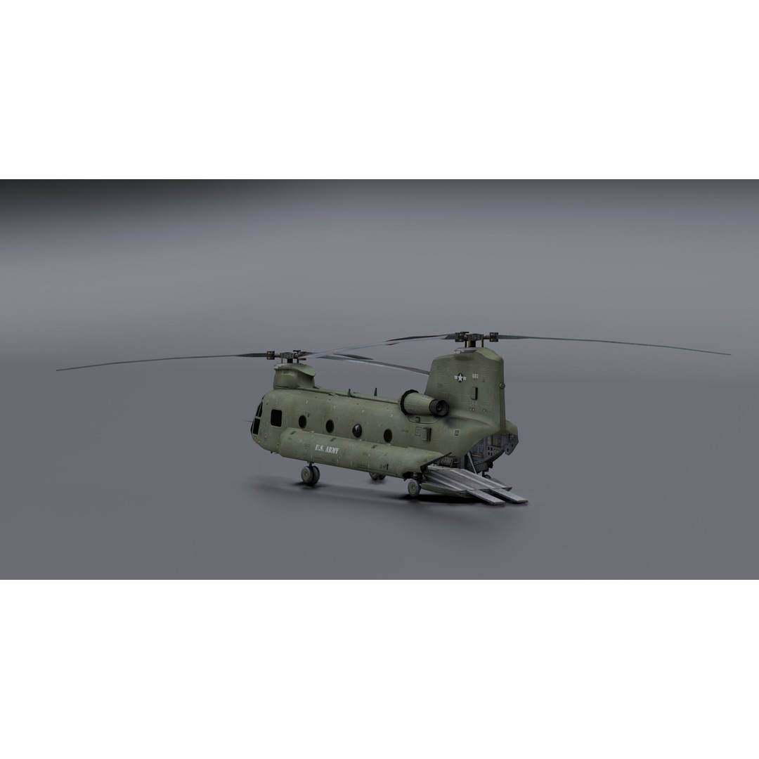 Chinook CH48 3D Model – Low Poly Helicopter for Animation, Blender - View 4