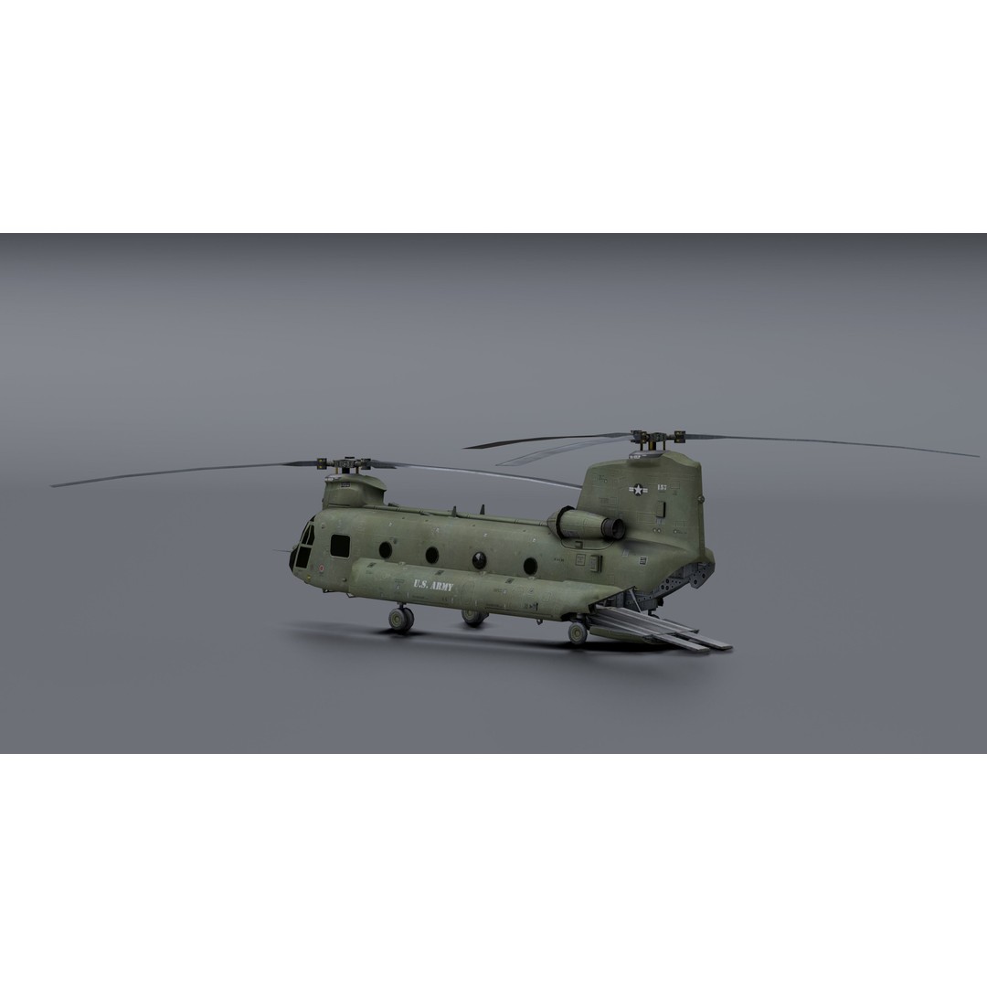 Chinook CH48 3D Model – Low Poly Helicopter for Animation, Blender - View 5