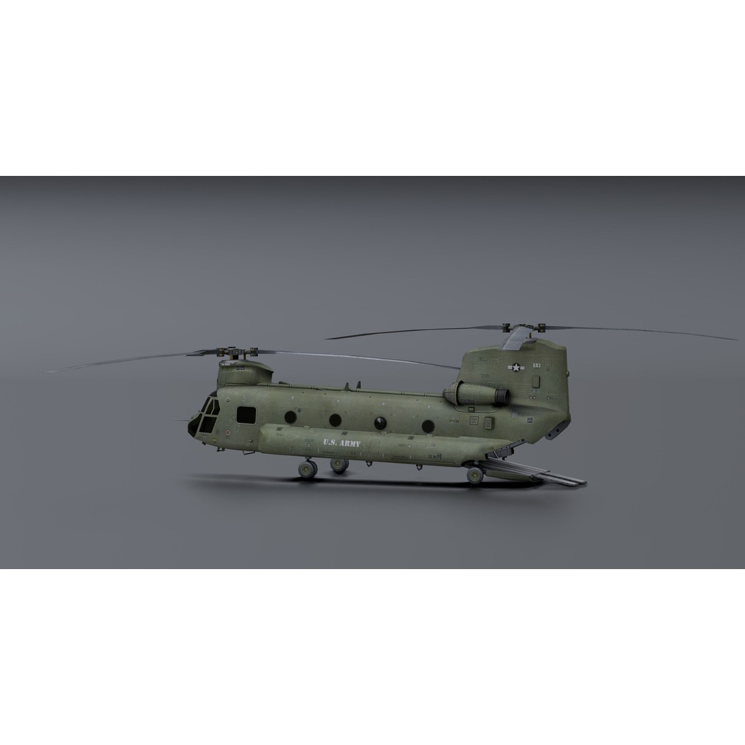 Chinook CH48 3D Model – Low Poly Helicopter for Animation, Blender - View 6