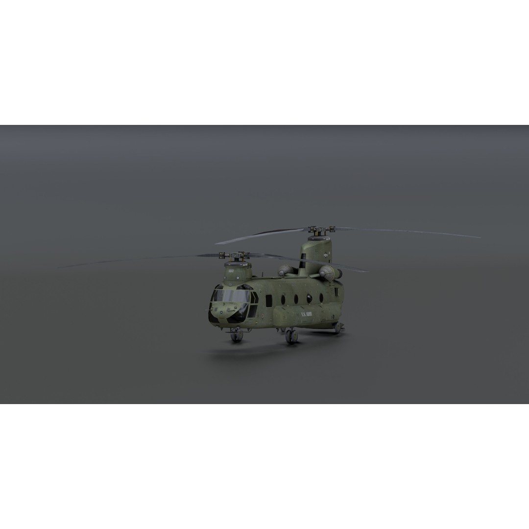 Chinook CH48 3D Model – Low Poly Helicopter for Animation, Blender - View 8