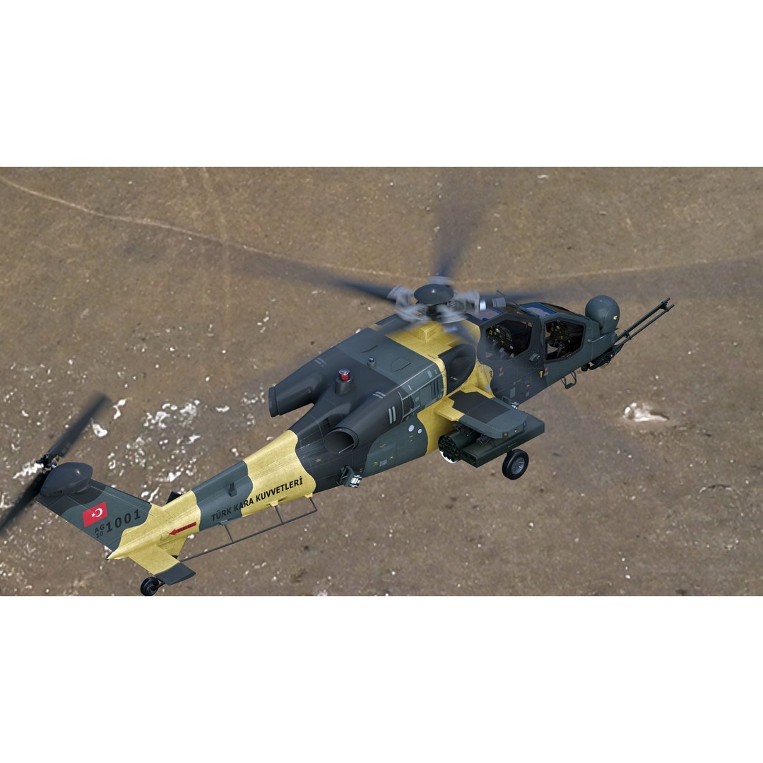 Atak T129 Helicopter 3D Model – Rigged Low-Poly Asset, FBX - View 3