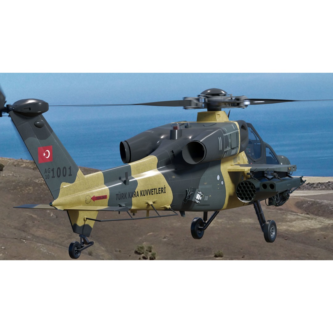 Atak T129 Helicopter 3D Model – Rigged Low-Poly Asset, FBX - View 6