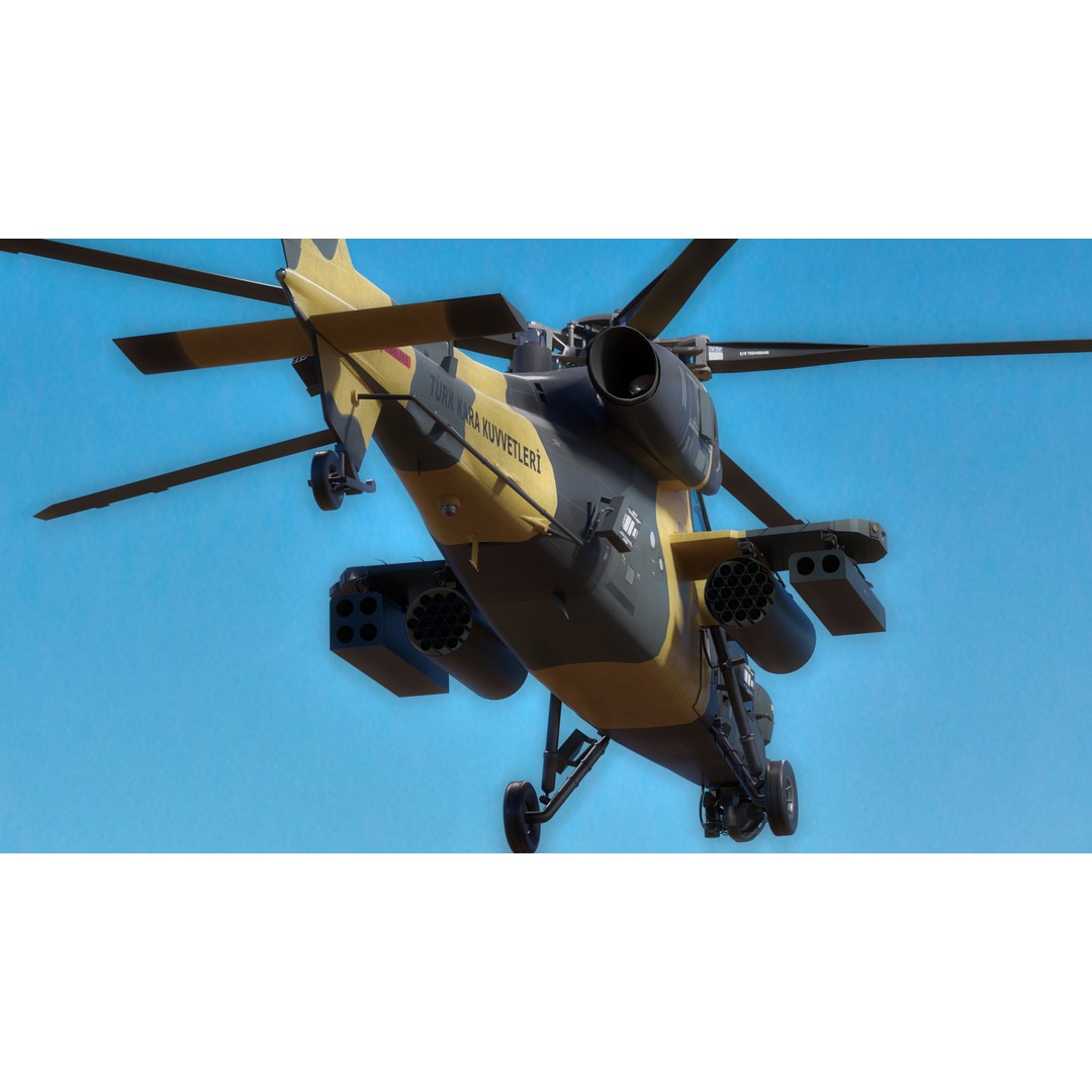 Atak T129 Helicopter 3D Model – Rigged Low-Poly Asset, FBX - View 7