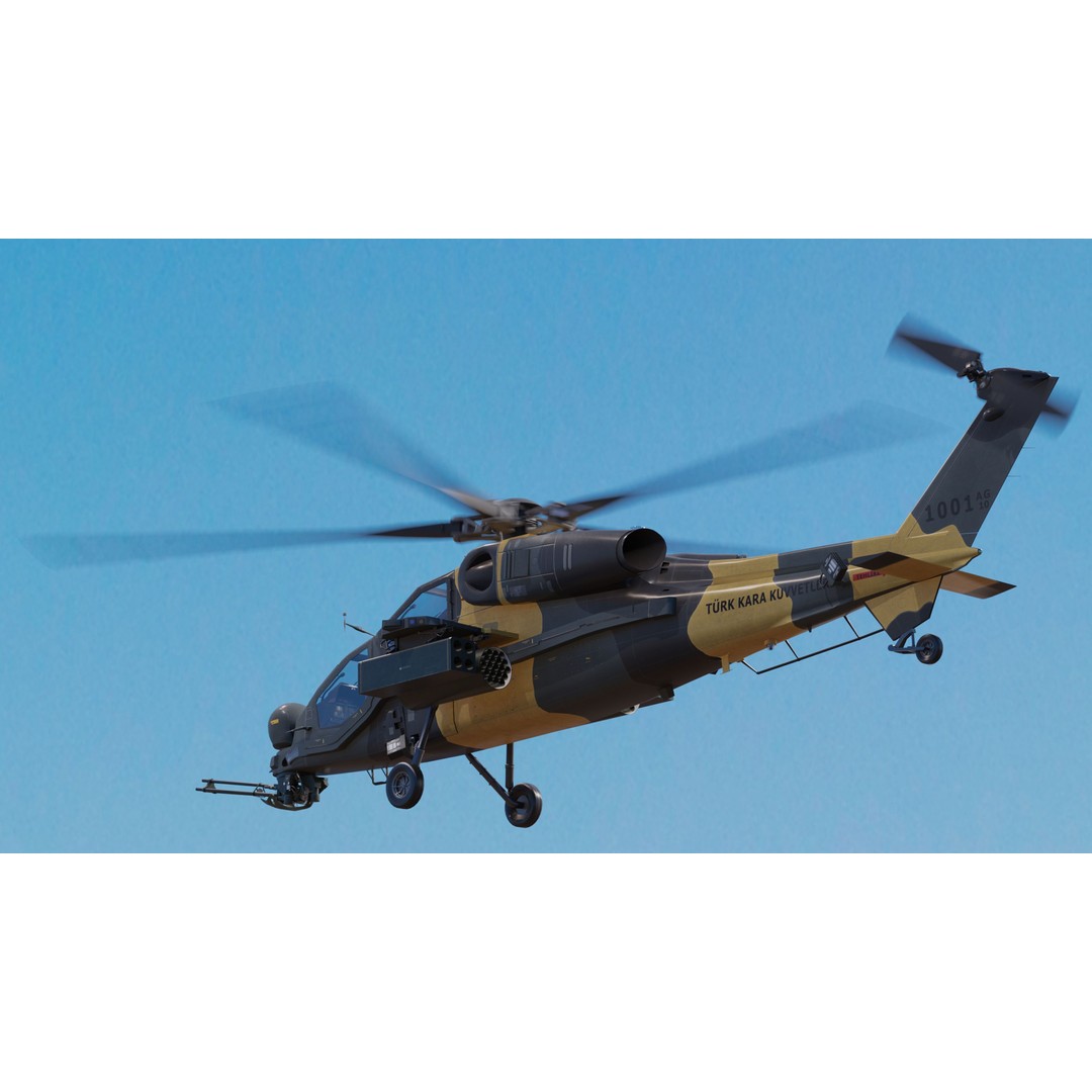 Atak T129 Helicopter 3D Model – Rigged Low-Poly Asset, FBX - View 8
