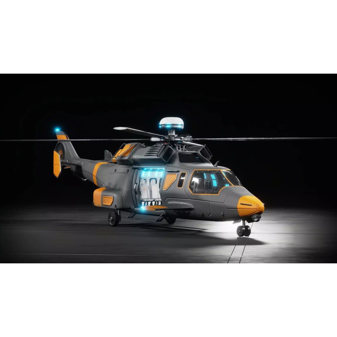 Sci-fi Helicopter 3D Model – Low Poly PBR Game Asset, FBX, OBJ - View 2