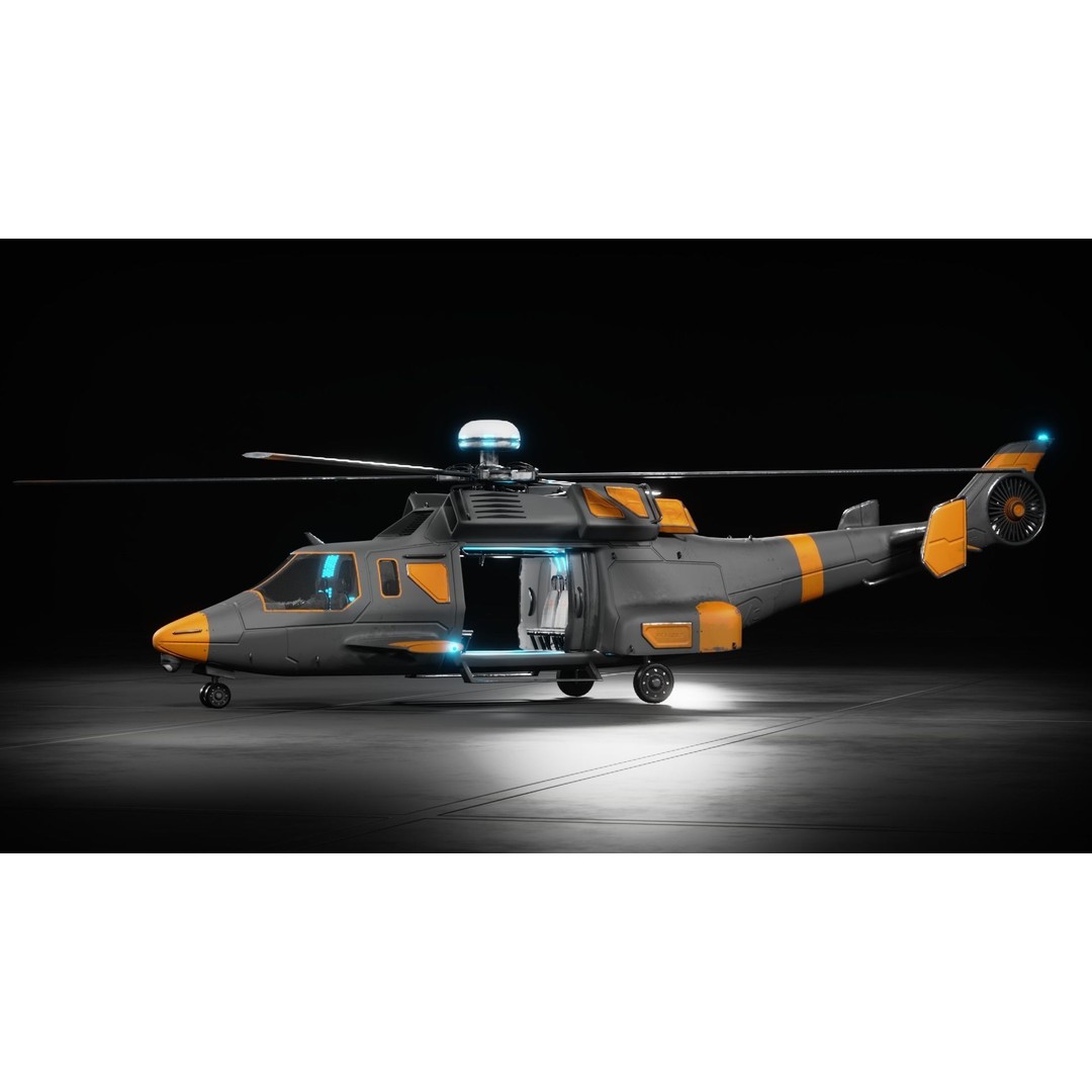 Sci-fi Helicopter 3D Model – Low Poly PBR Game Asset, FBX, OBJ - View 29
