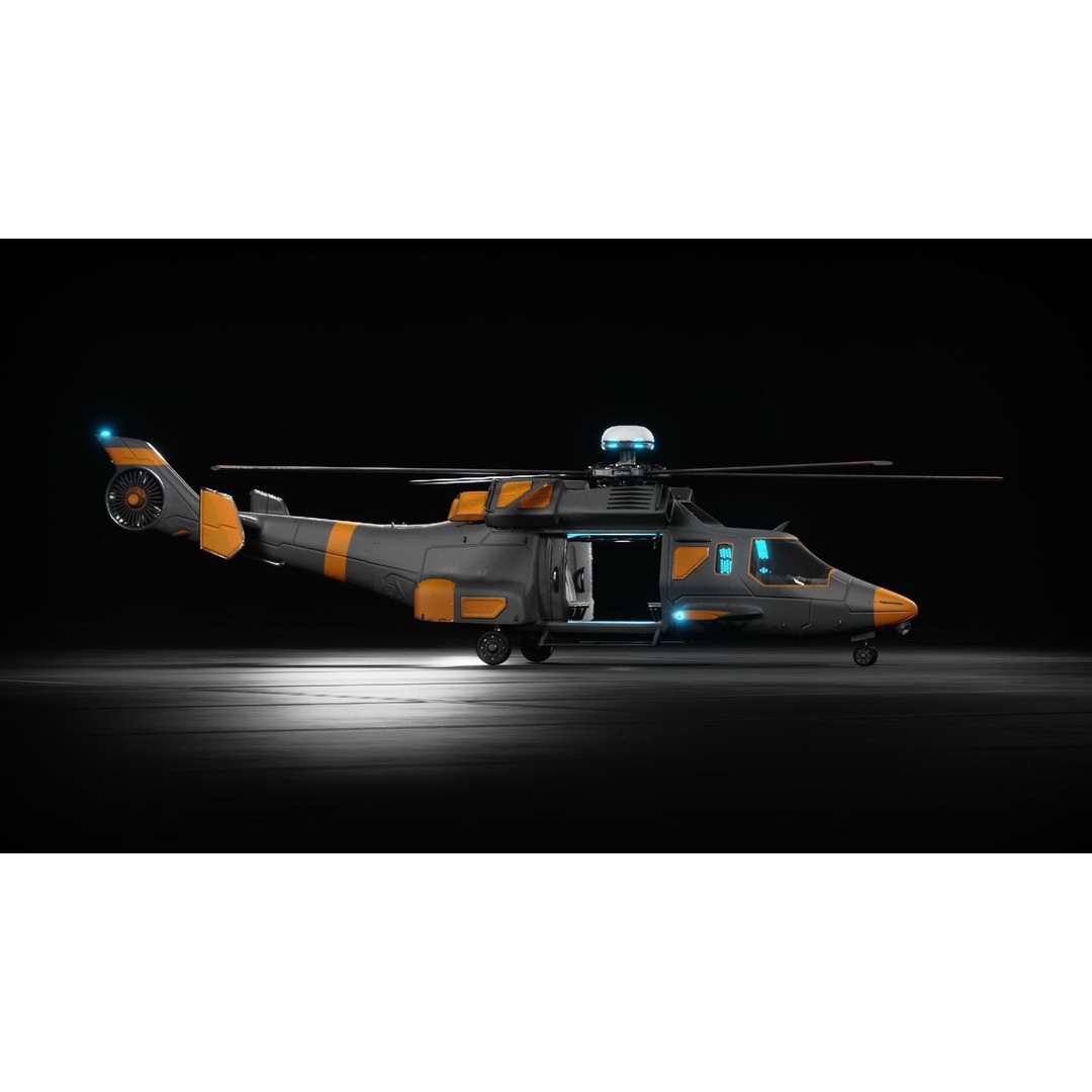 Sci-fi Helicopter 3D Model – Low Poly PBR Game Asset, FBX, OBJ - View 4