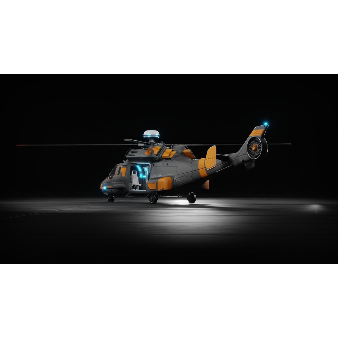Sci-fi Helicopter 3D Model – Low Poly PBR Game Asset, FBX, OBJ - View 8