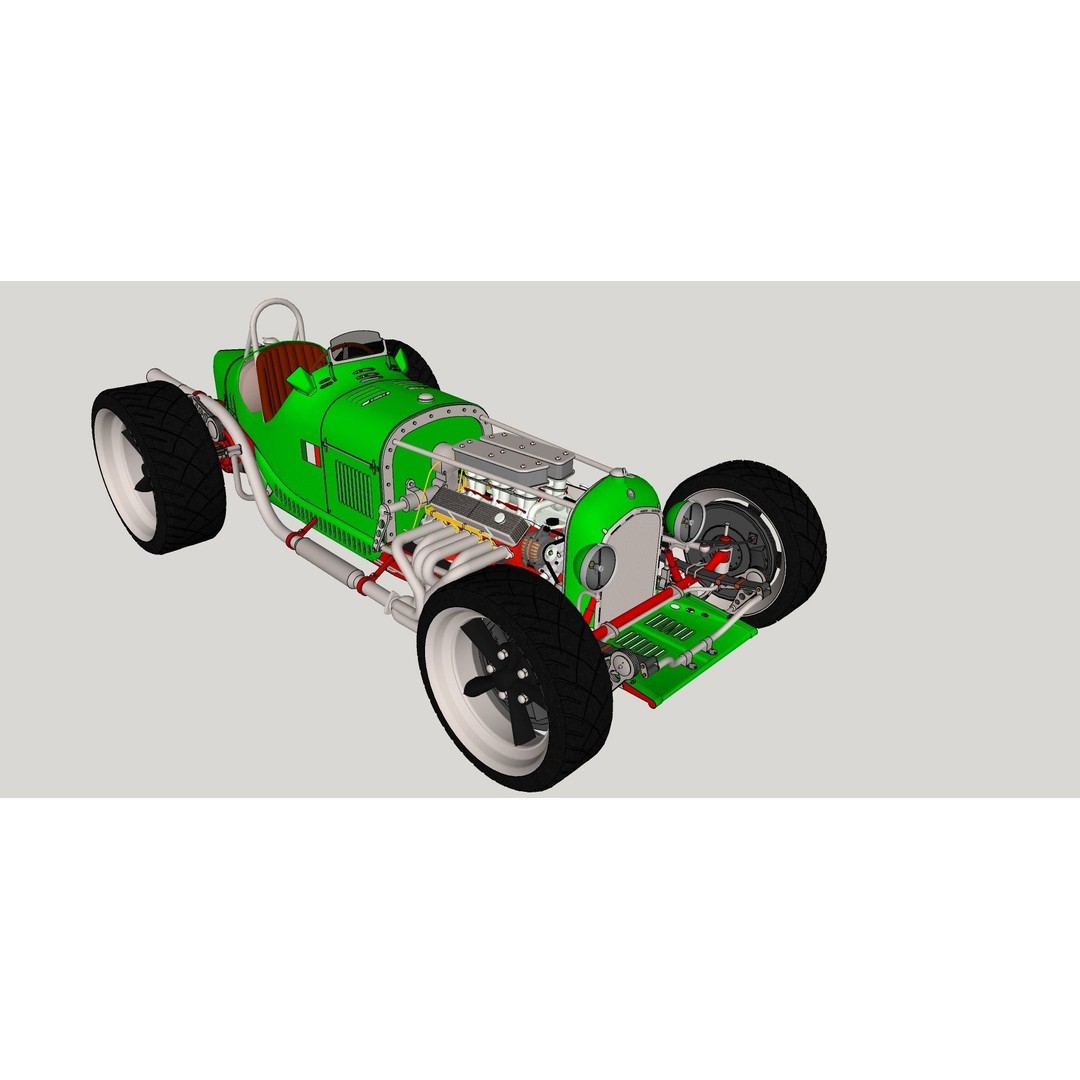 Alfa Romeo P3 Hot Rod 3D Model – Custom V12 Engine, FBX, OBJ - View 12