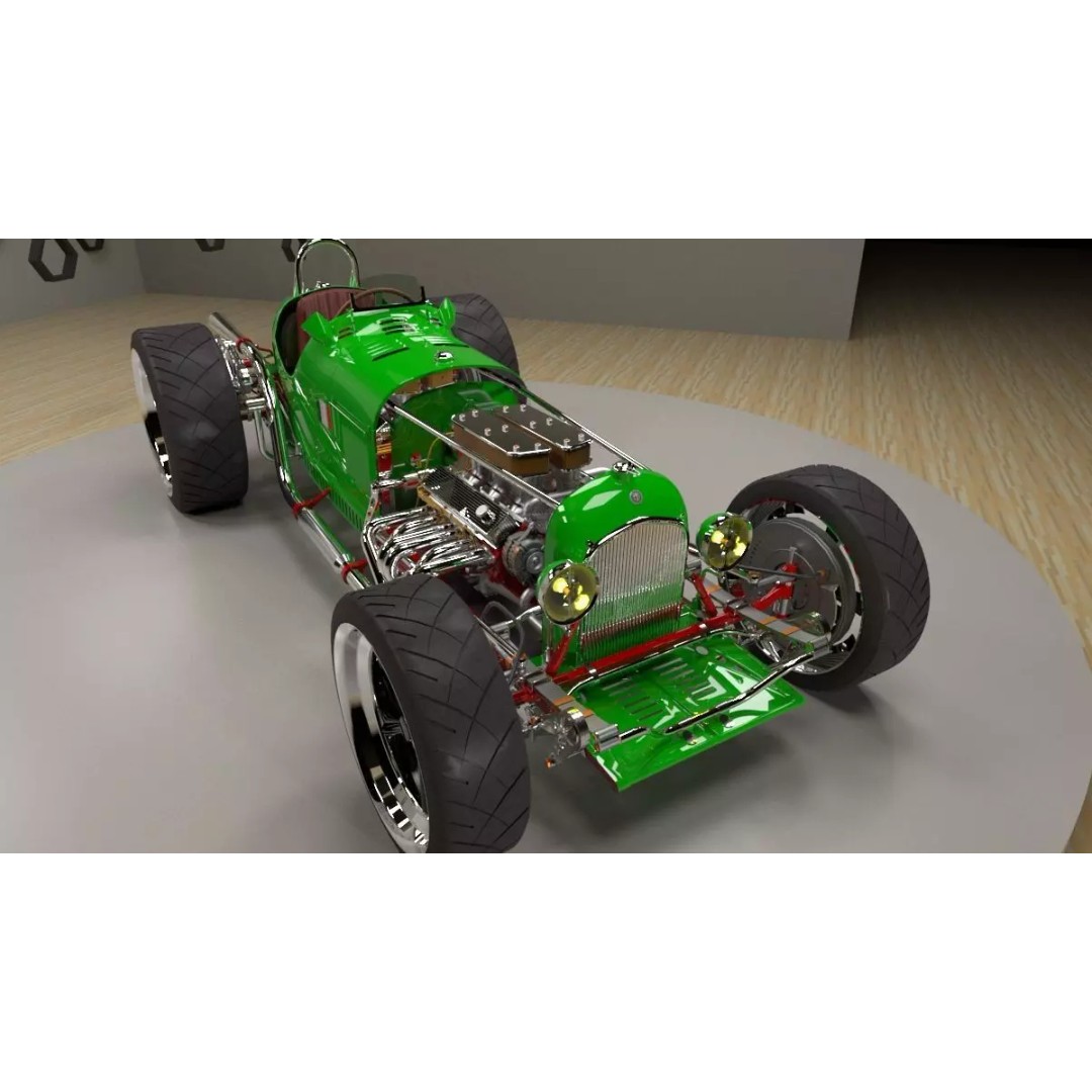 Alfa Romeo P3 Hot Rod 3D Model – Custom V12 Engine, FBX, OBJ - View 2