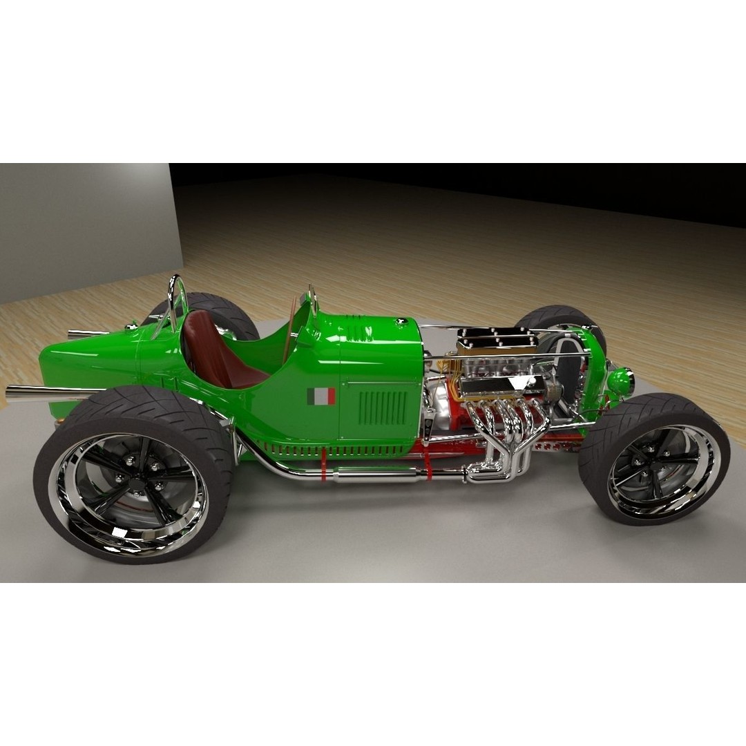 Alfa Romeo P3 Hot Rod 3D Model – Custom V12 Engine, FBX, OBJ - View 3