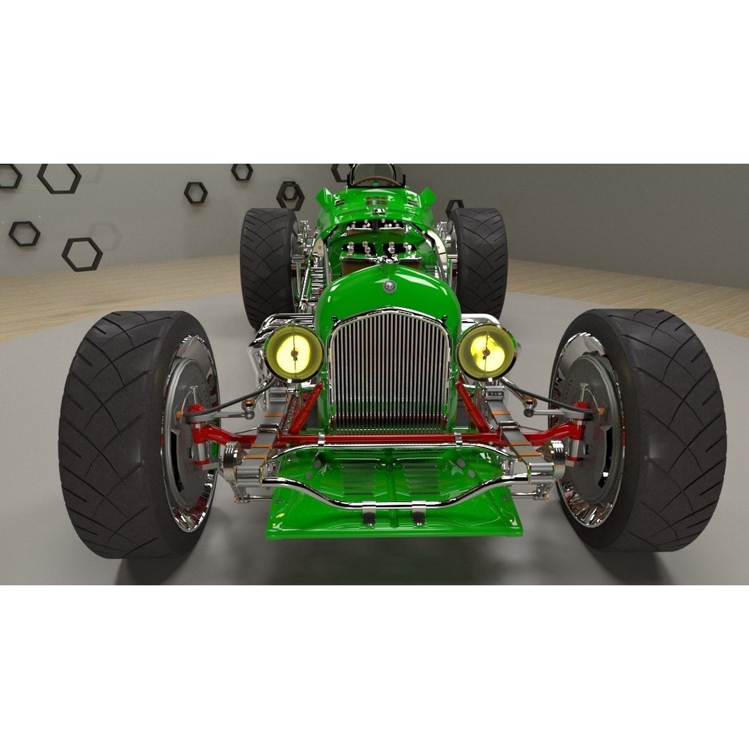 Alfa Romeo P3 Hot Rod 3D Model – Custom V12 Engine, FBX, OBJ - View 6