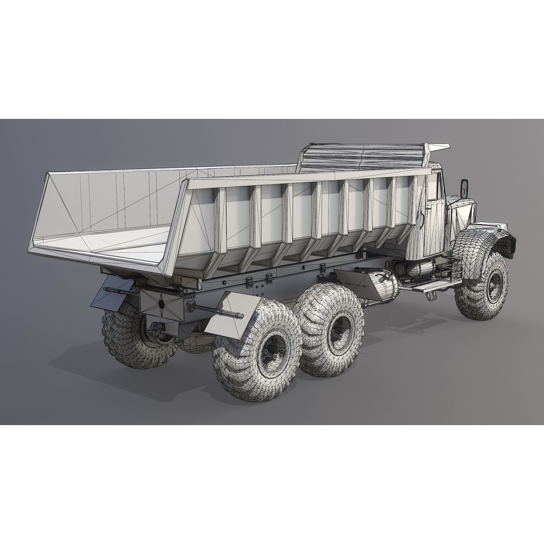 KrAZ-255 Dump Truck 3D Model – Low Poly Game Ready Asset, FBX - View 16
