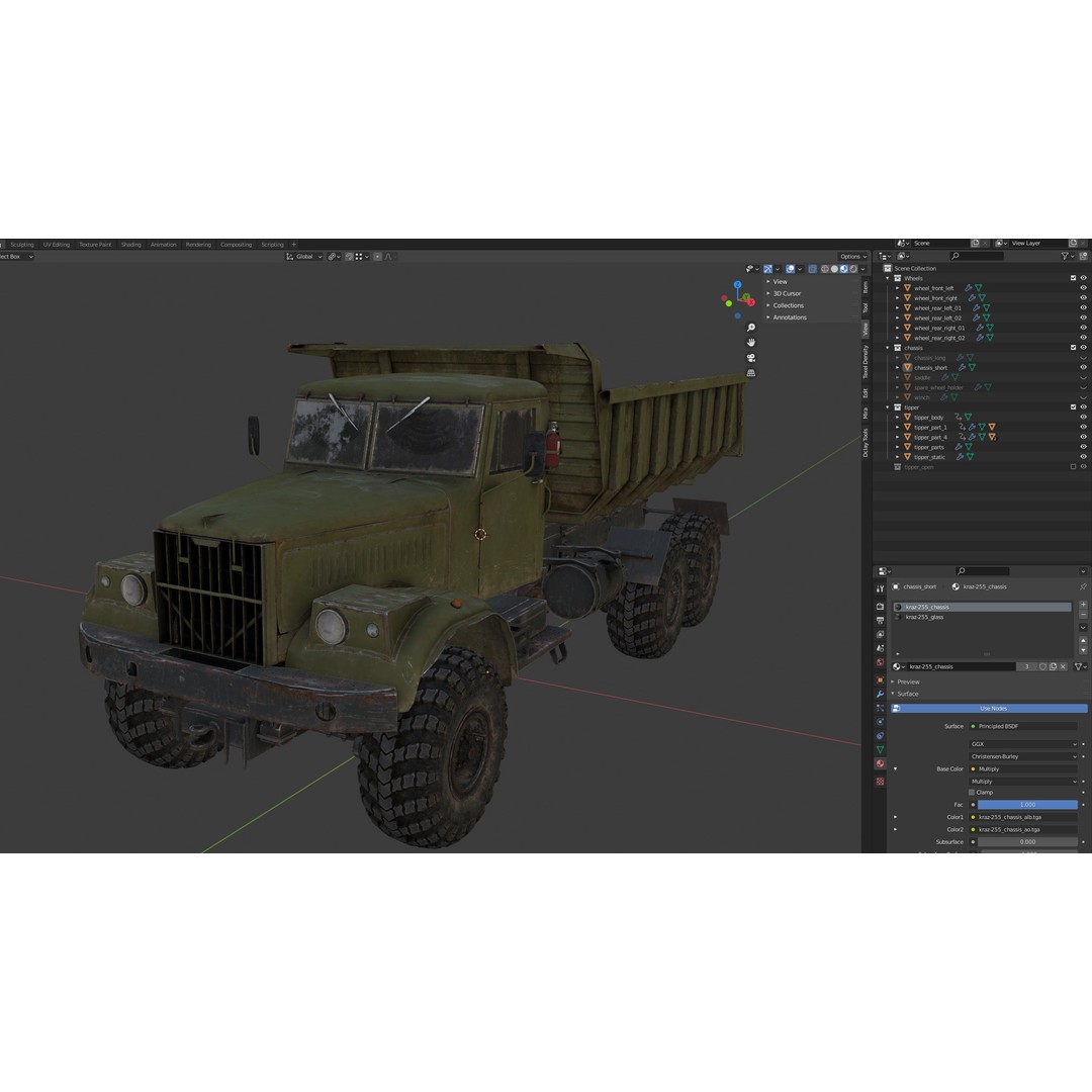 KrAZ-255 Dump Truck 3D Model – Low Poly Game Ready Asset, FBX - View 17