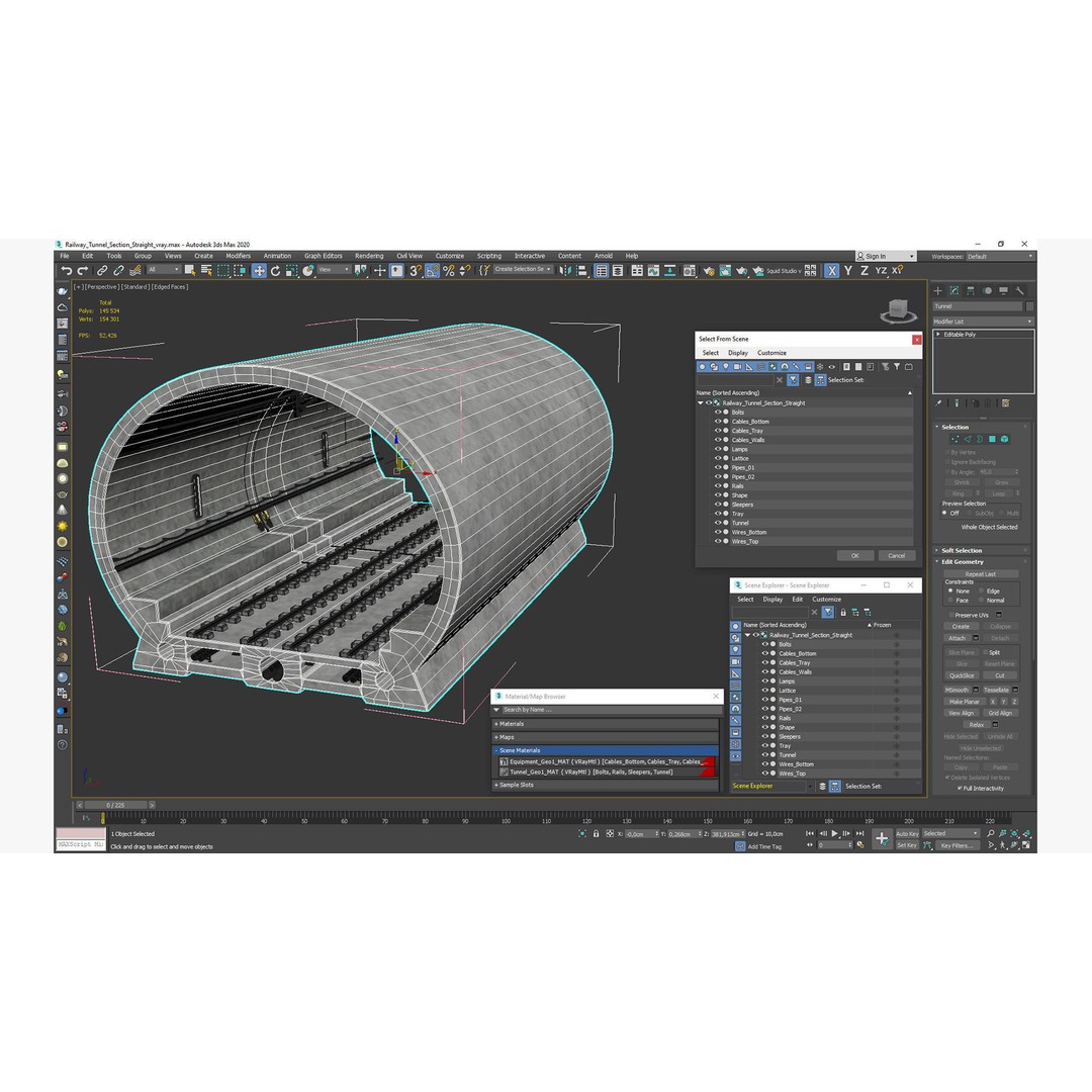 Railway Tunnel Section Straight 3D Model – High Poly PBR Asset, FBX, OBJ - View 29