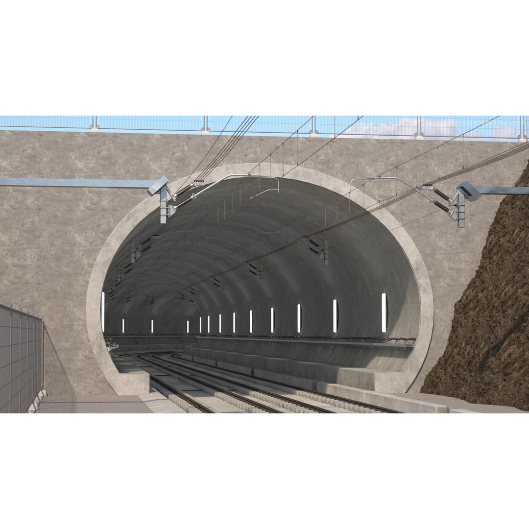 Railway Tunnel Section Straight 3D Model – High Poly PBR Asset, FBX, OBJ - View 3