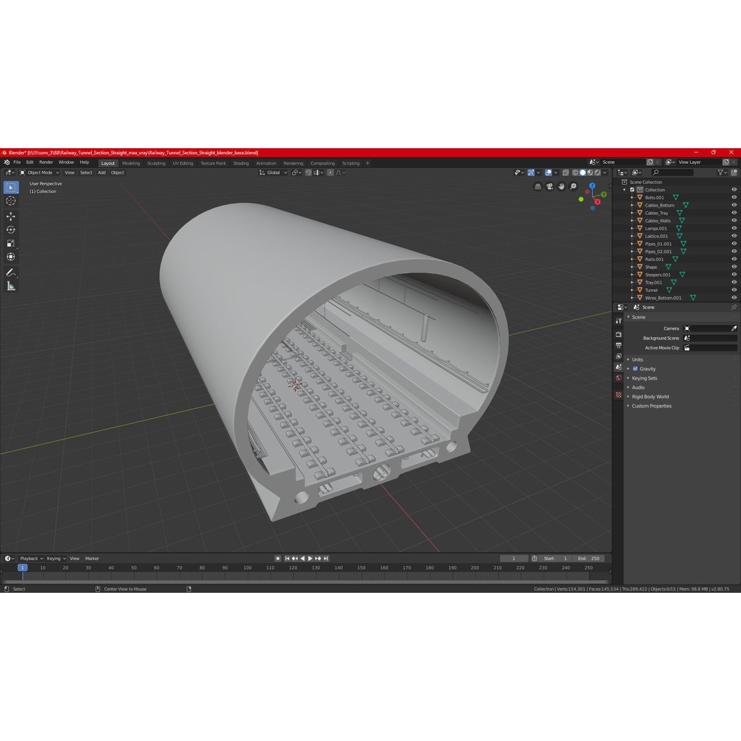 Railway Tunnel Section Straight 3D Model – High Poly PBR Asset, FBX, OBJ - View 32
