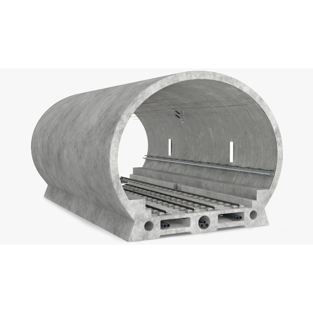 Railway Tunnel Section Straight 3D Model – High Poly PBR Asset, FBX, OBJ - View 9
