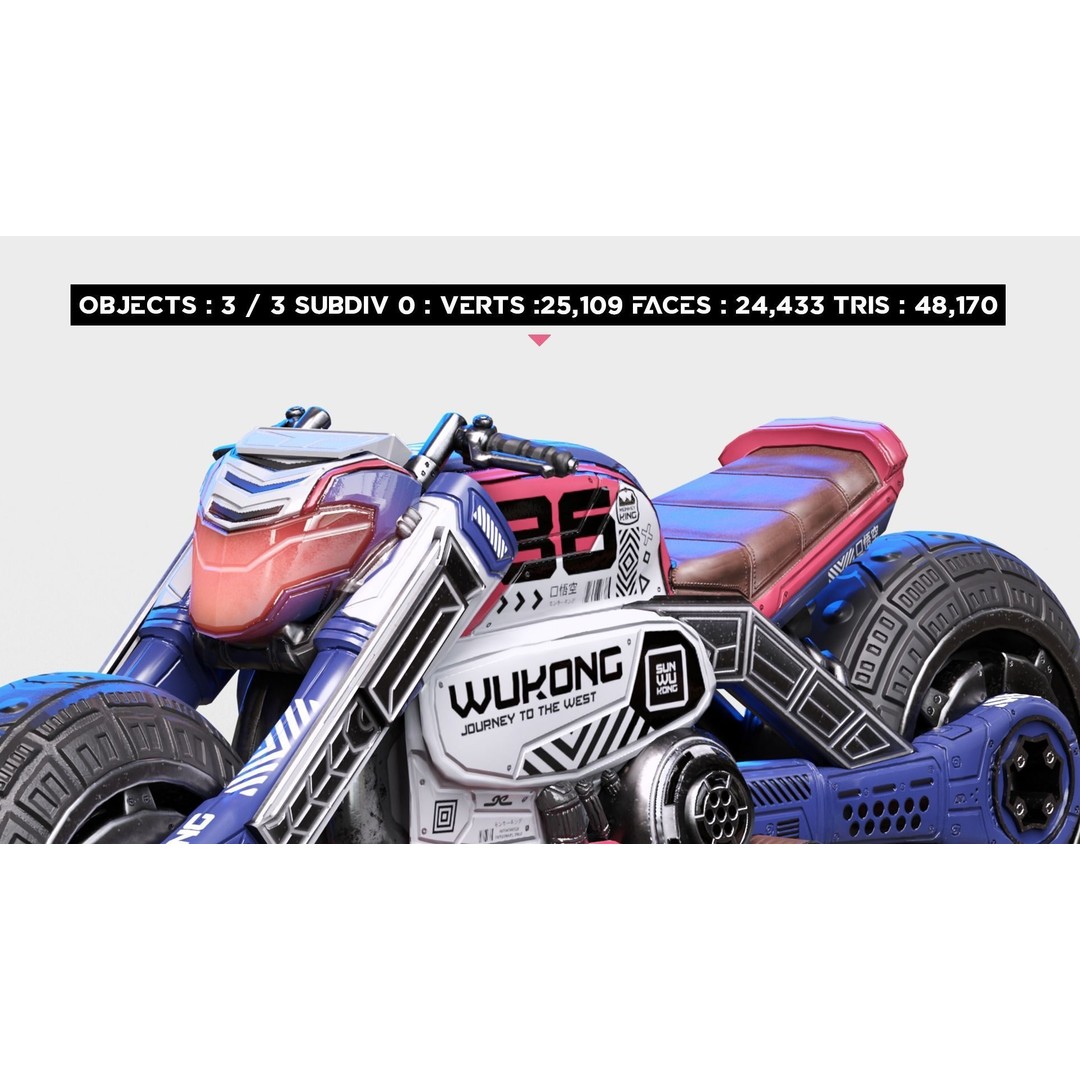 Cyberpunk Motorcycle 3D Model – Low Poly Game Asset, FBX - View 10