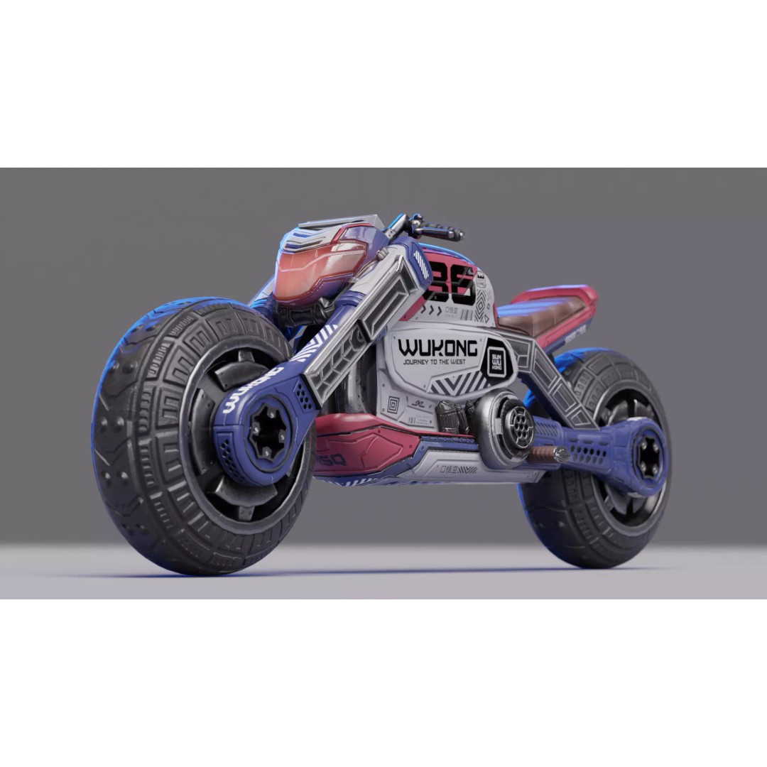 Cyberpunk Motorcycle 3D Model – Low Poly Game Asset, FBX - View 2